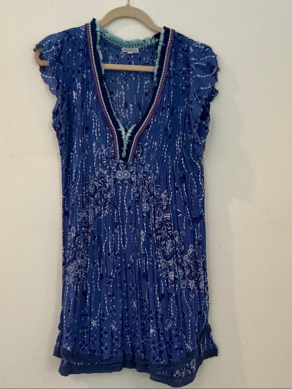 Poupette St. Barth Blue Floral V-Neck Tunic with Contrast Trim